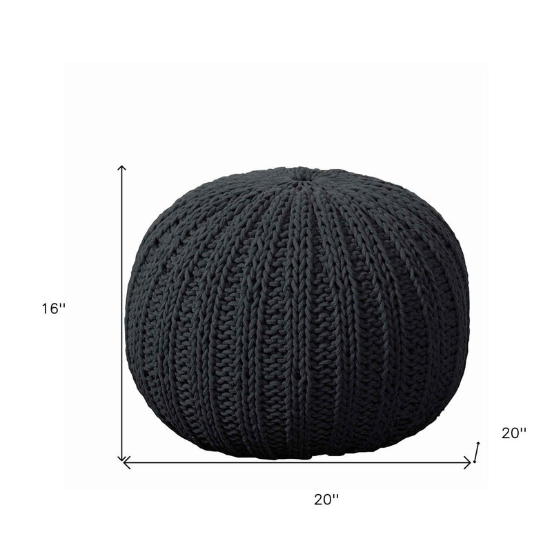 20" Black Cotton Round Pouf Ottoman