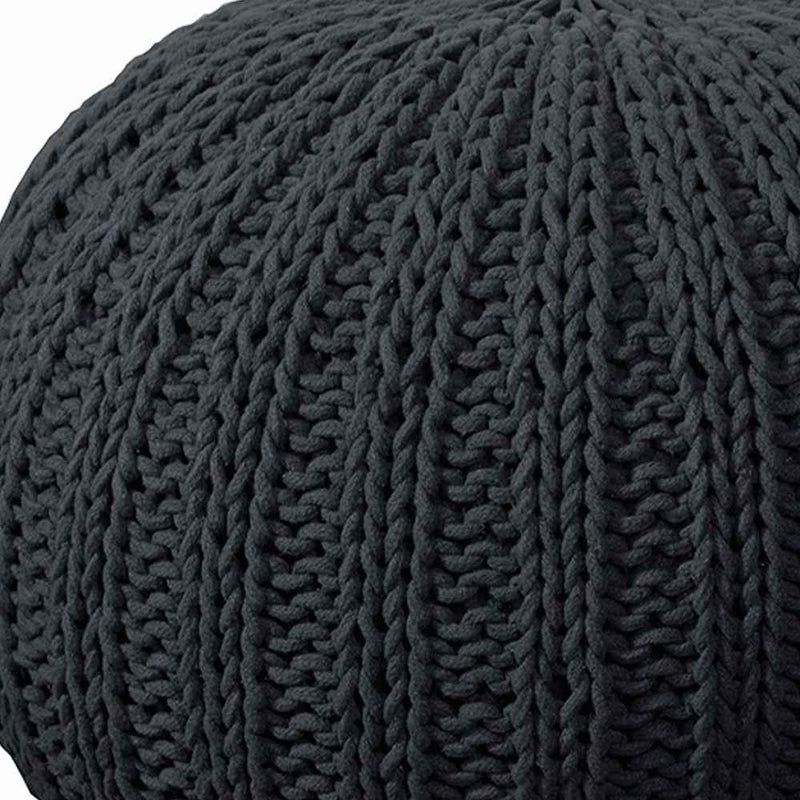 20" Black Cotton Round Pouf Ottoman