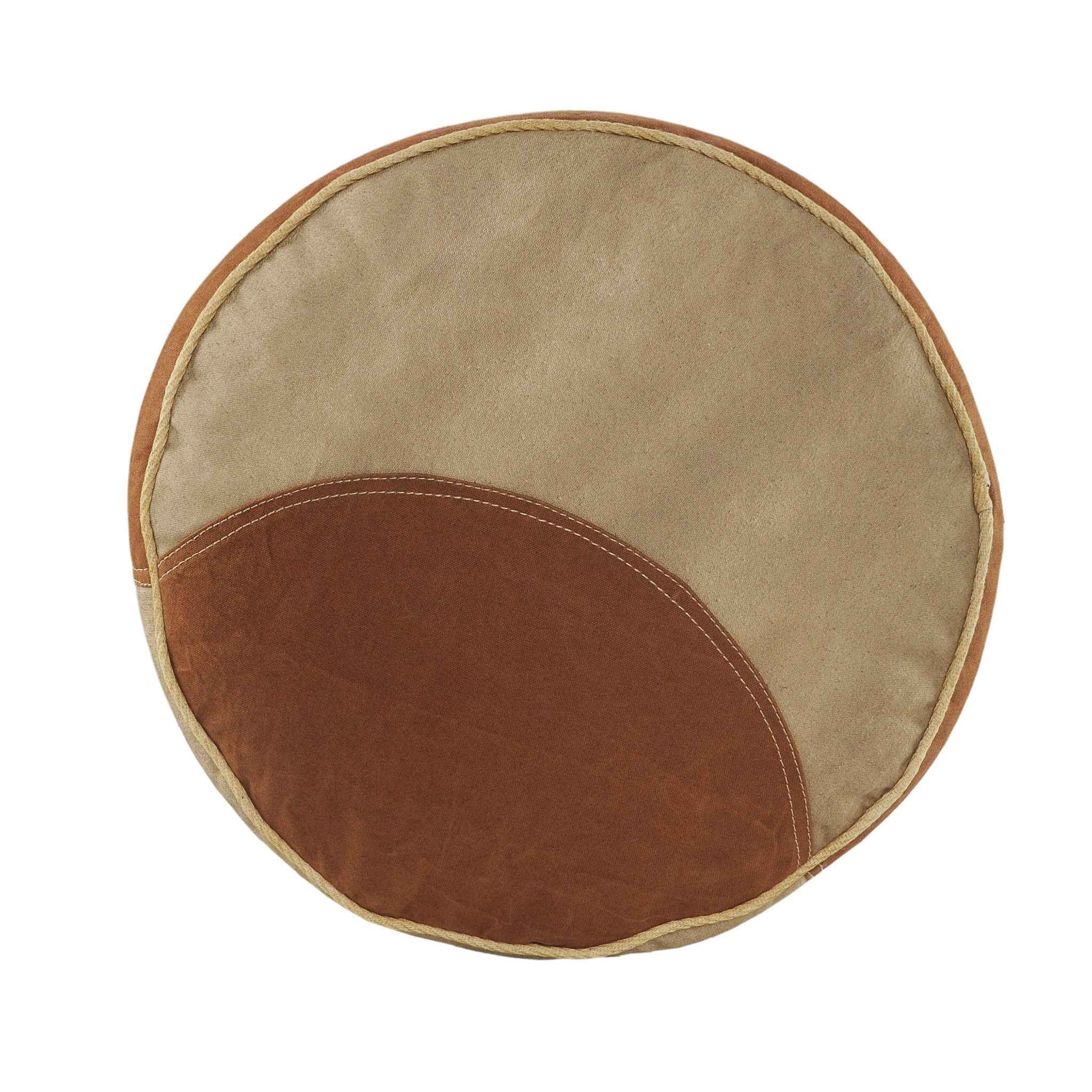 16" Tan Cotton Cylinder Striped Pouf Ottoman