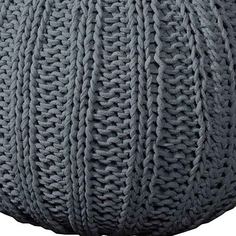 20" Gray Cotton Round Pouf Ottoman