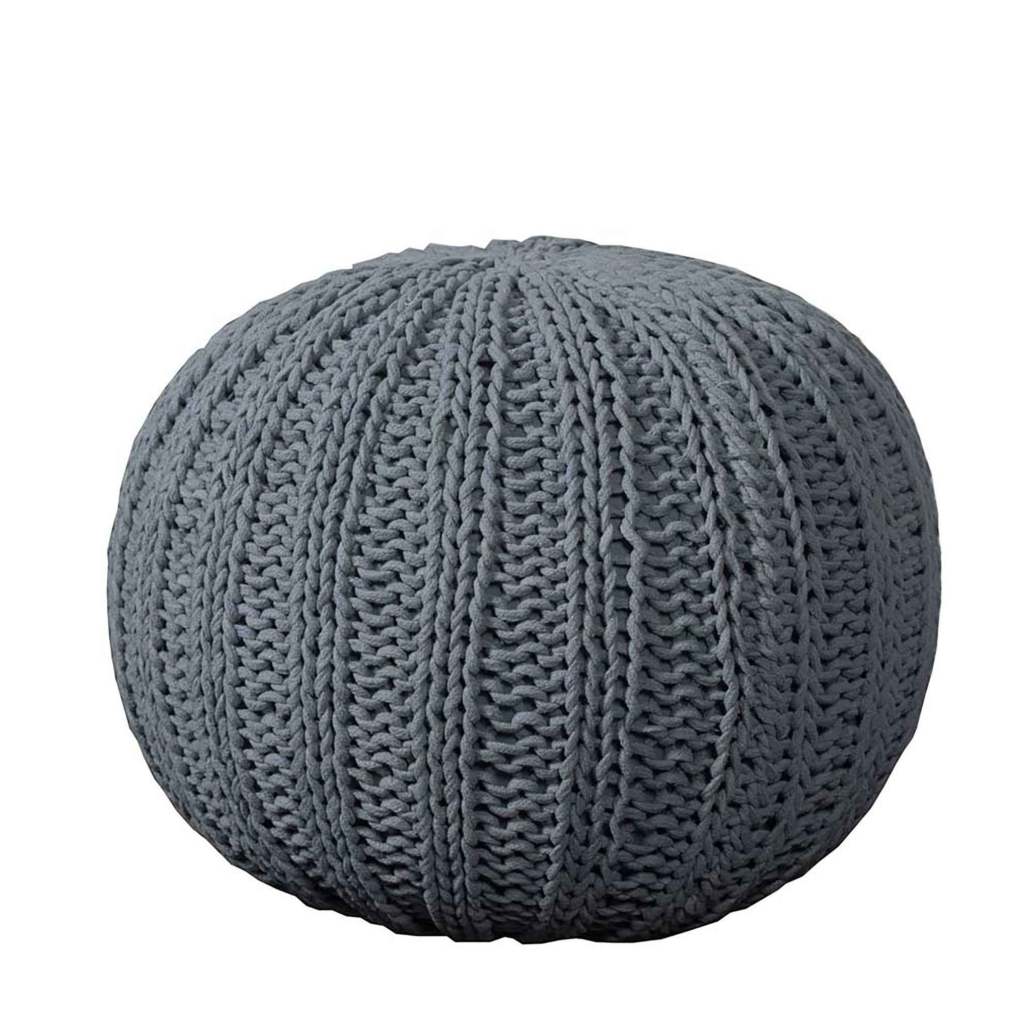 20" Gray Cotton Round Pouf Ottoman