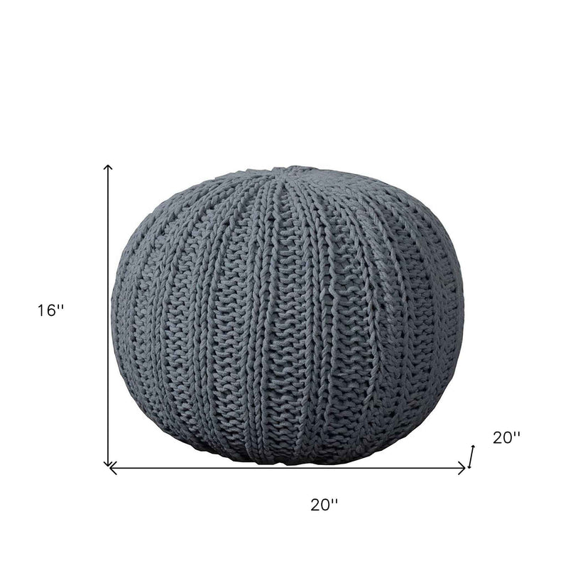 20" Gray Cotton Round Pouf Ottoman