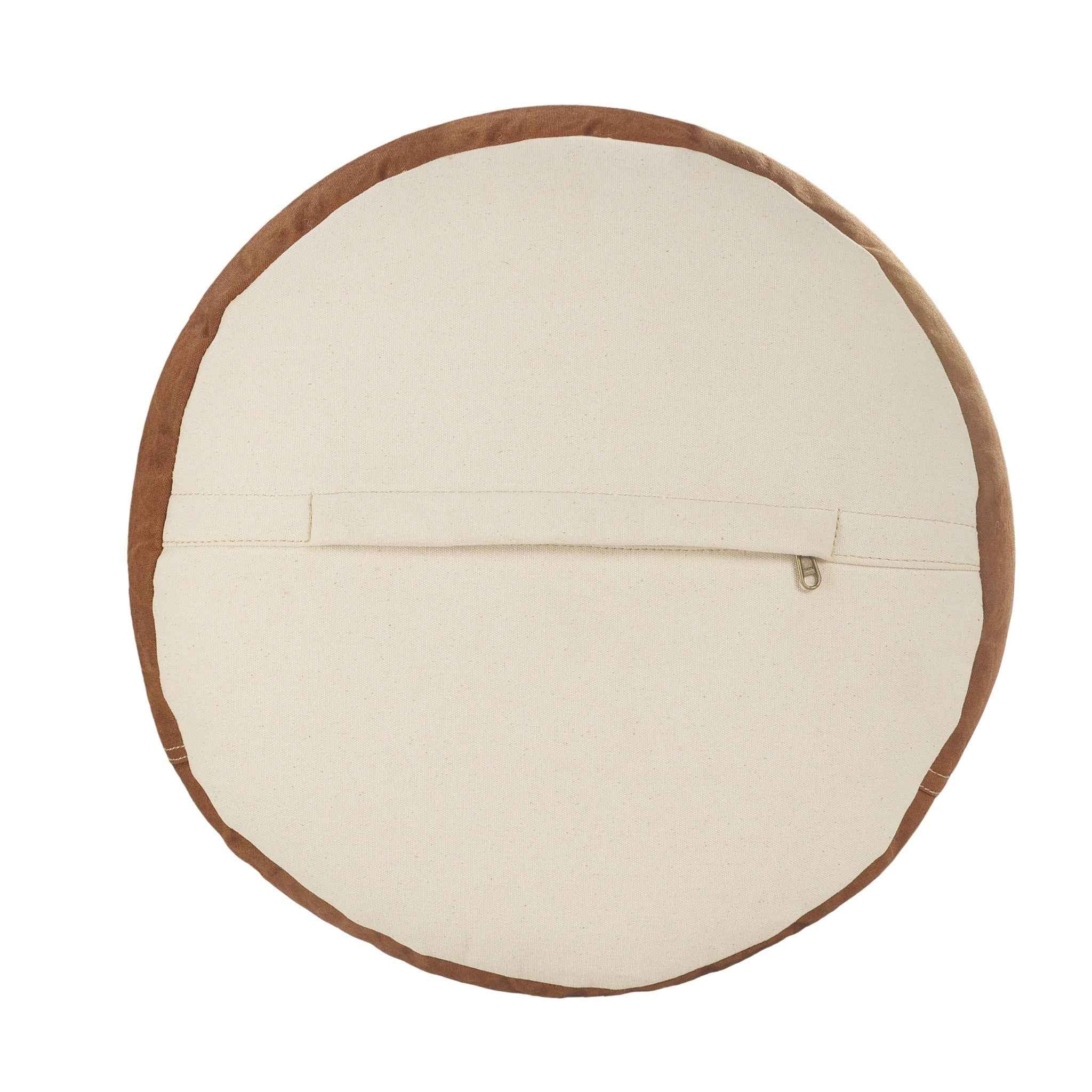 16" Tan Cotton Cylinder Striped Pouf Ottoman