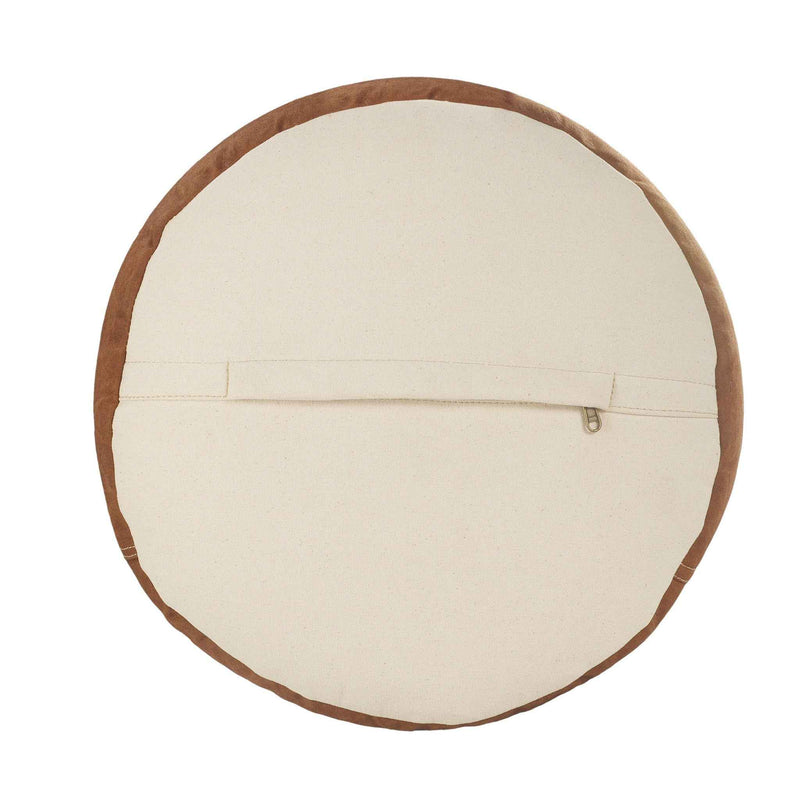 16" Tan Cotton Cylinder Striped Pouf Ottoman