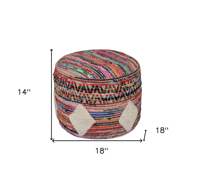 18" Rainbow Cylinder Geometric Pouf Ottoman