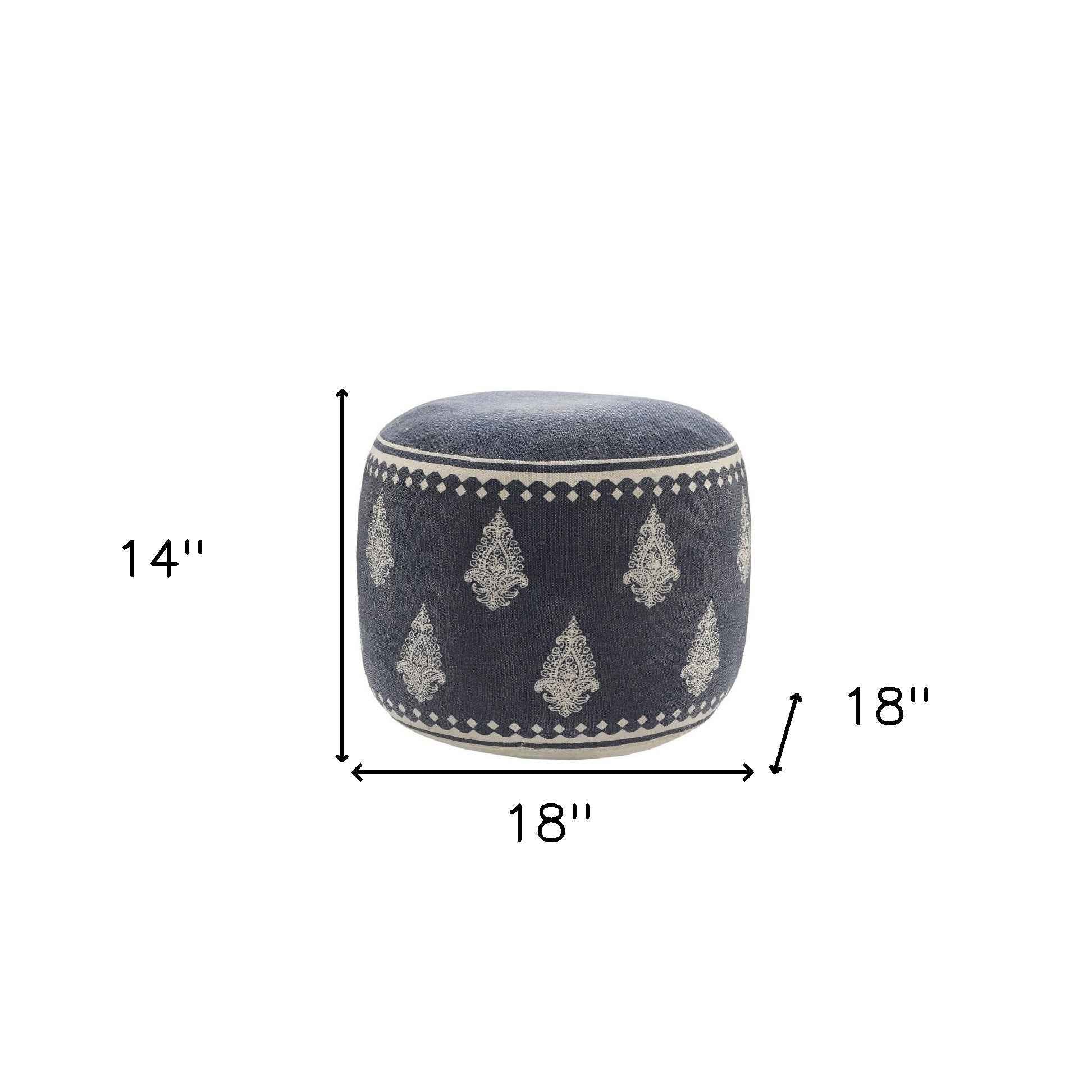 18" Blue Cotton Cylinder Paisley Pouf Ottoman