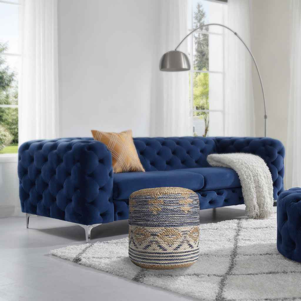18" Blue Cylinder Geometric Pouf Ottoman