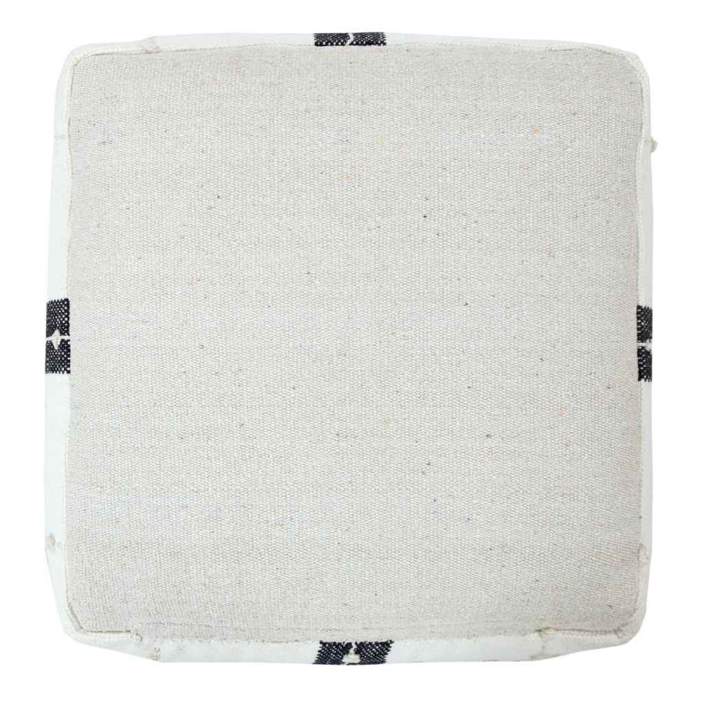 18" Black Cotton Striped Pouf Ottoman