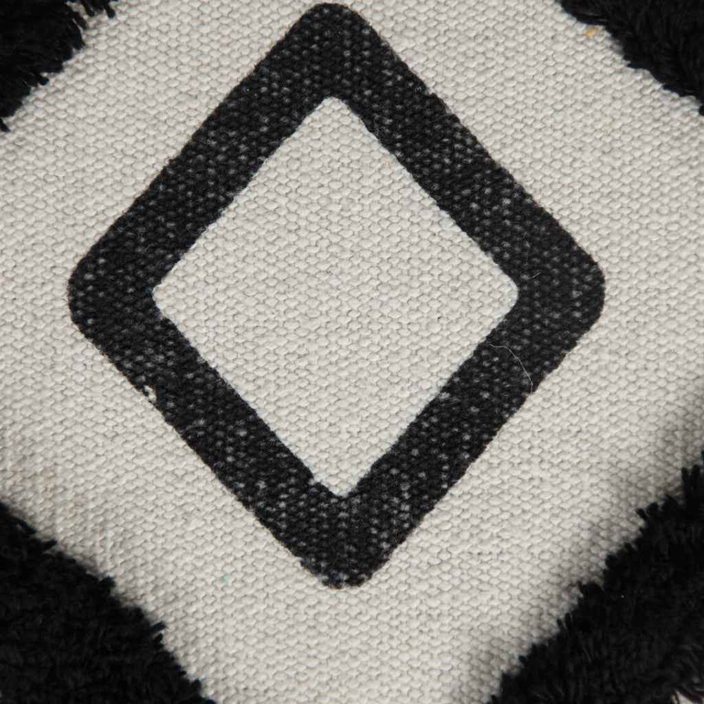 18" White Cotton Geometric Pouf Ottoman