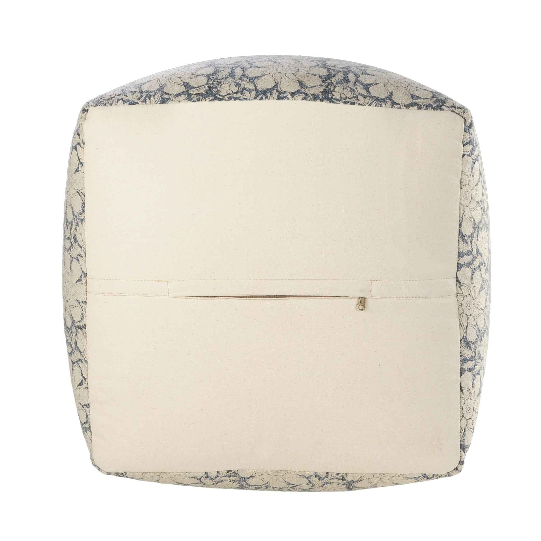 20" Beige Cotton Abstract Pouf Ottoman