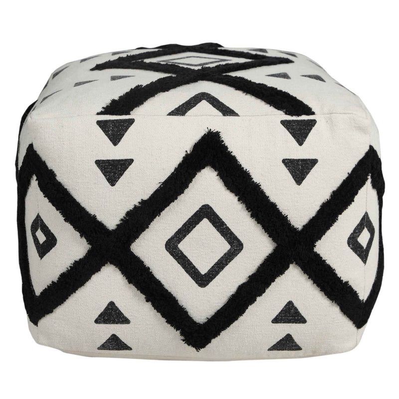 18" White Cotton Geometric Pouf Ottoman