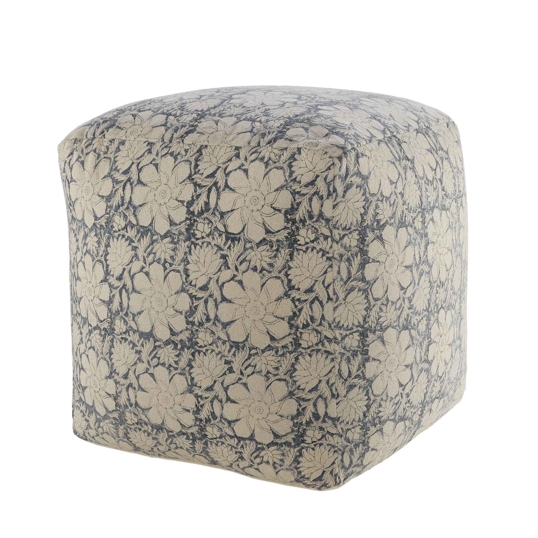 20" Beige Cotton Abstract Pouf Ottoman
