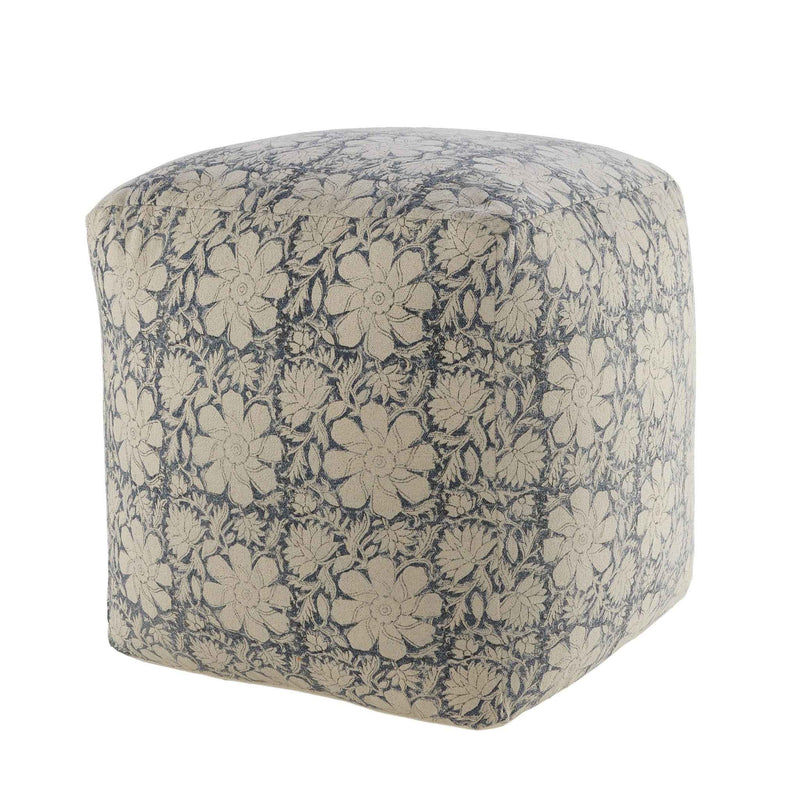 20" Beige Cotton Abstract Pouf Ottoman