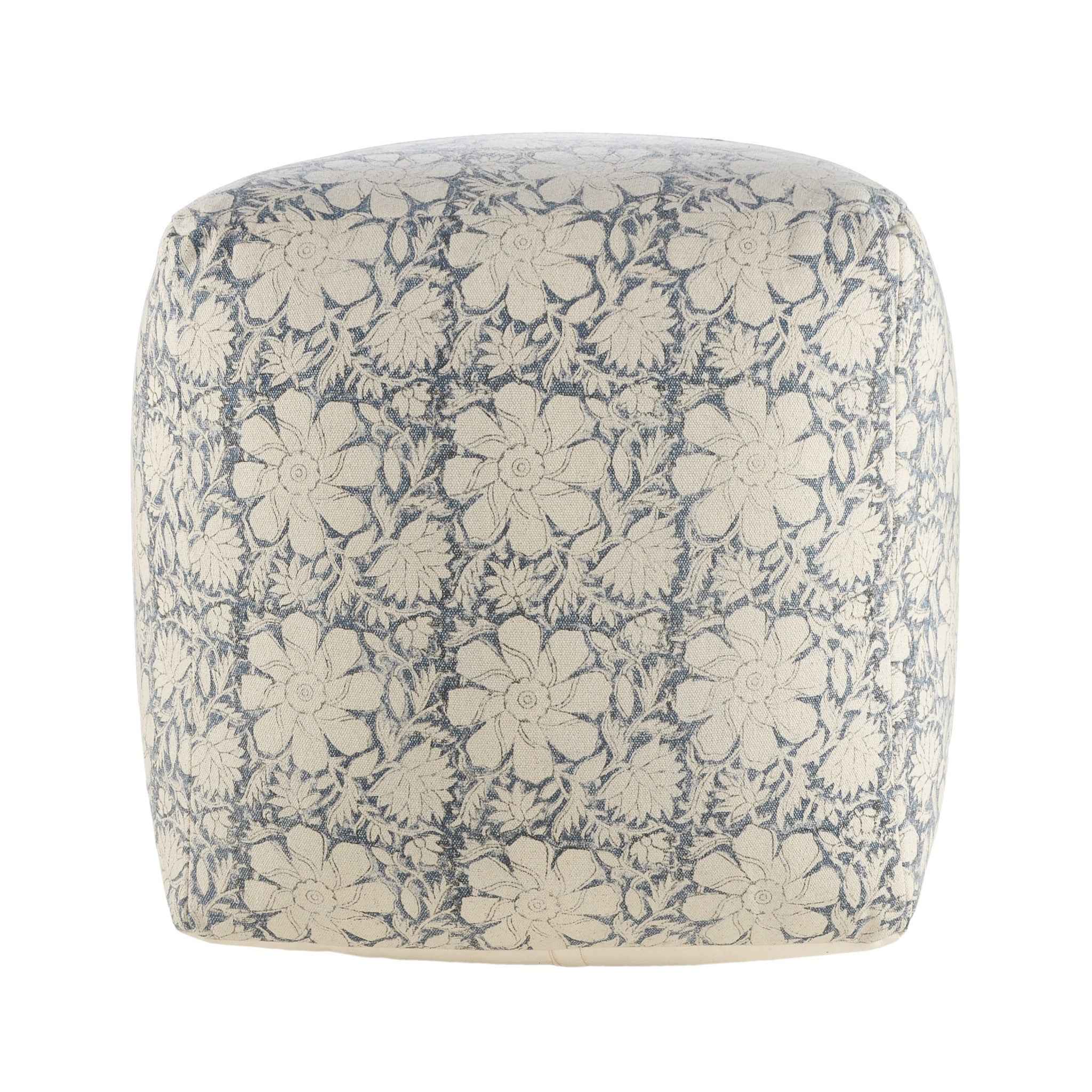 20" Beige Cotton Abstract Pouf Ottoman