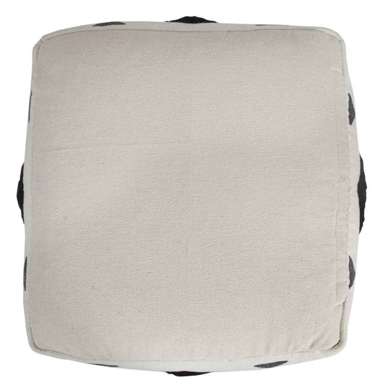 18" White Cotton Geometric Pouf Ottoman