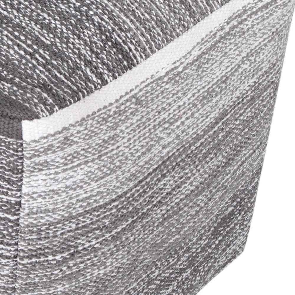 16" Gray Cotton Striped Pouf Ottoman