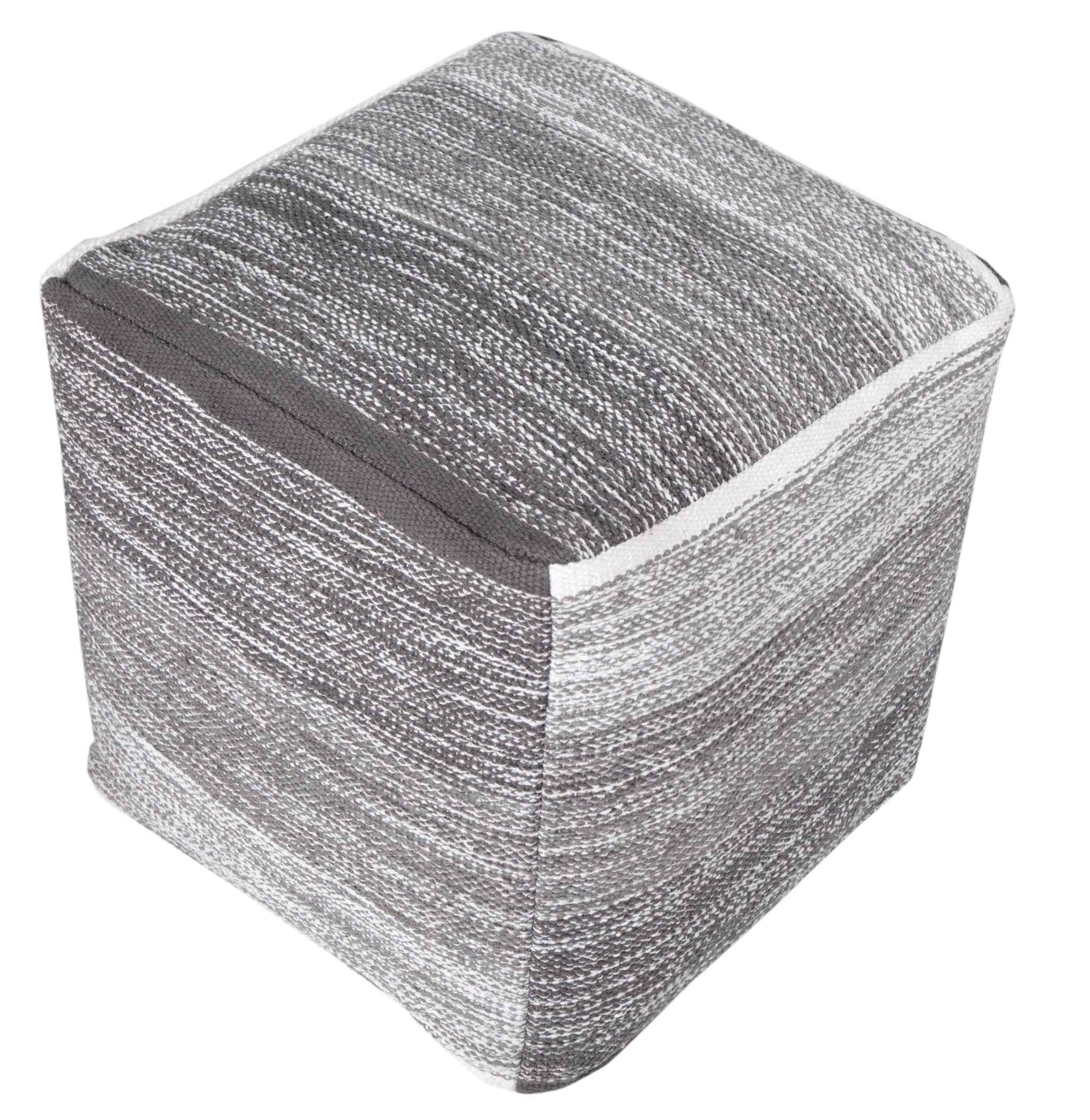 16" Gray Cotton Striped Pouf Ottoman