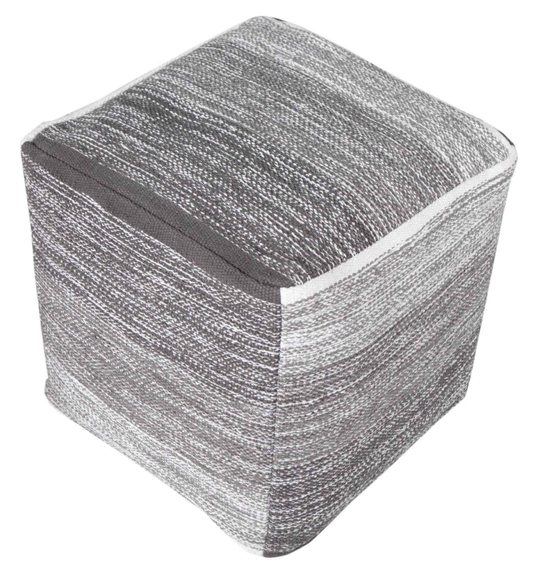 16" Gray Cotton Striped Pouf Ottoman