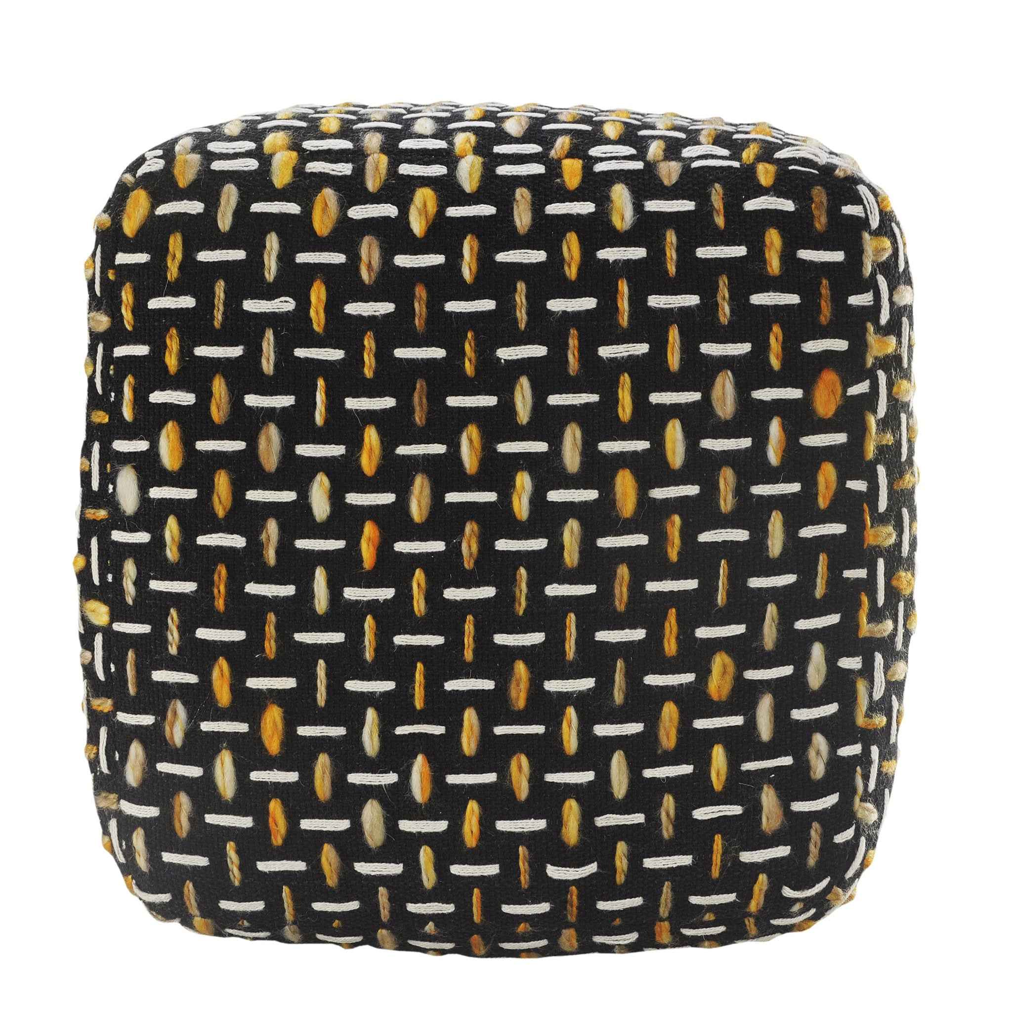 16" Black Fabric Geometric Pouf Ottoman