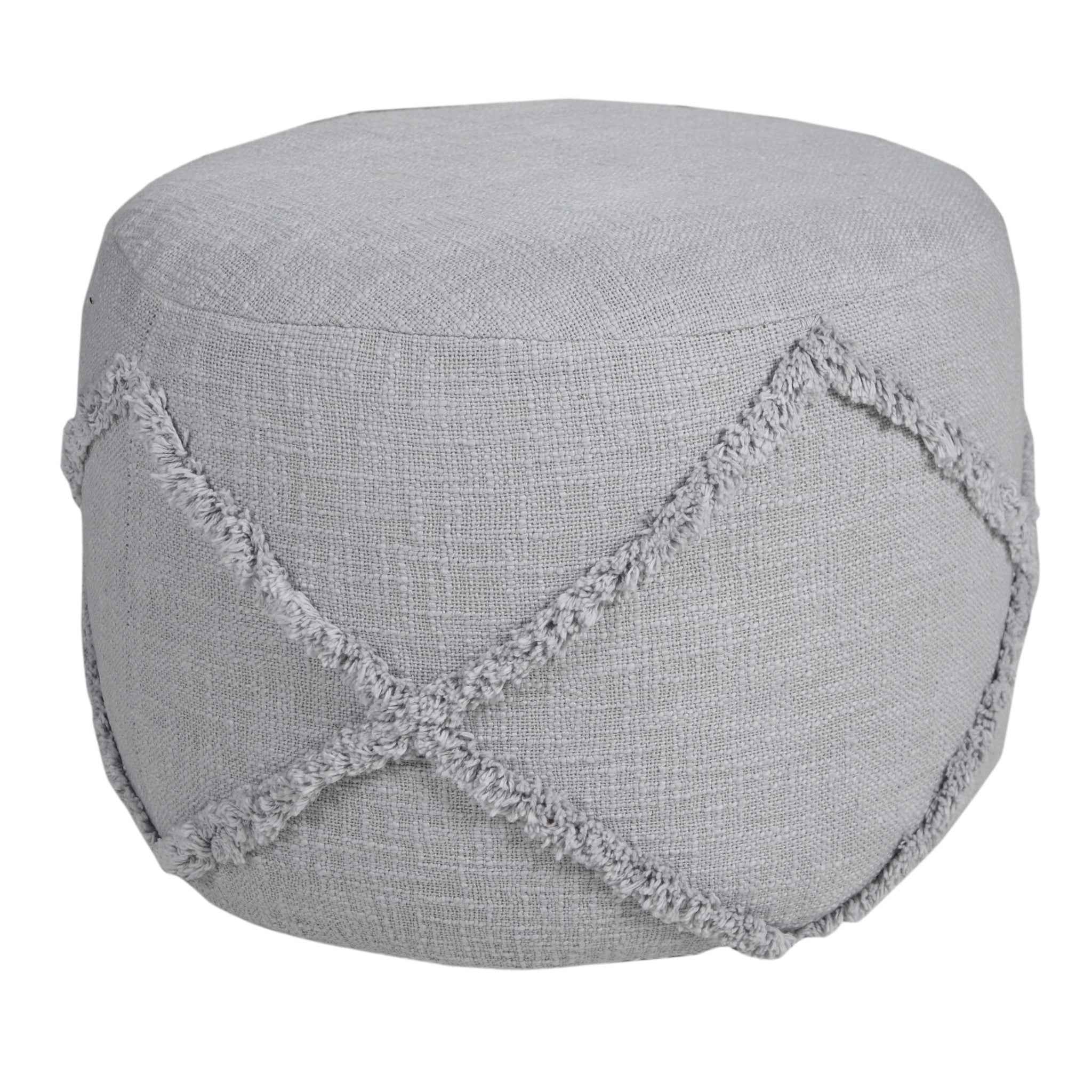 18" Gray Cotton Cylinder Geometric Pouf Ottoman
