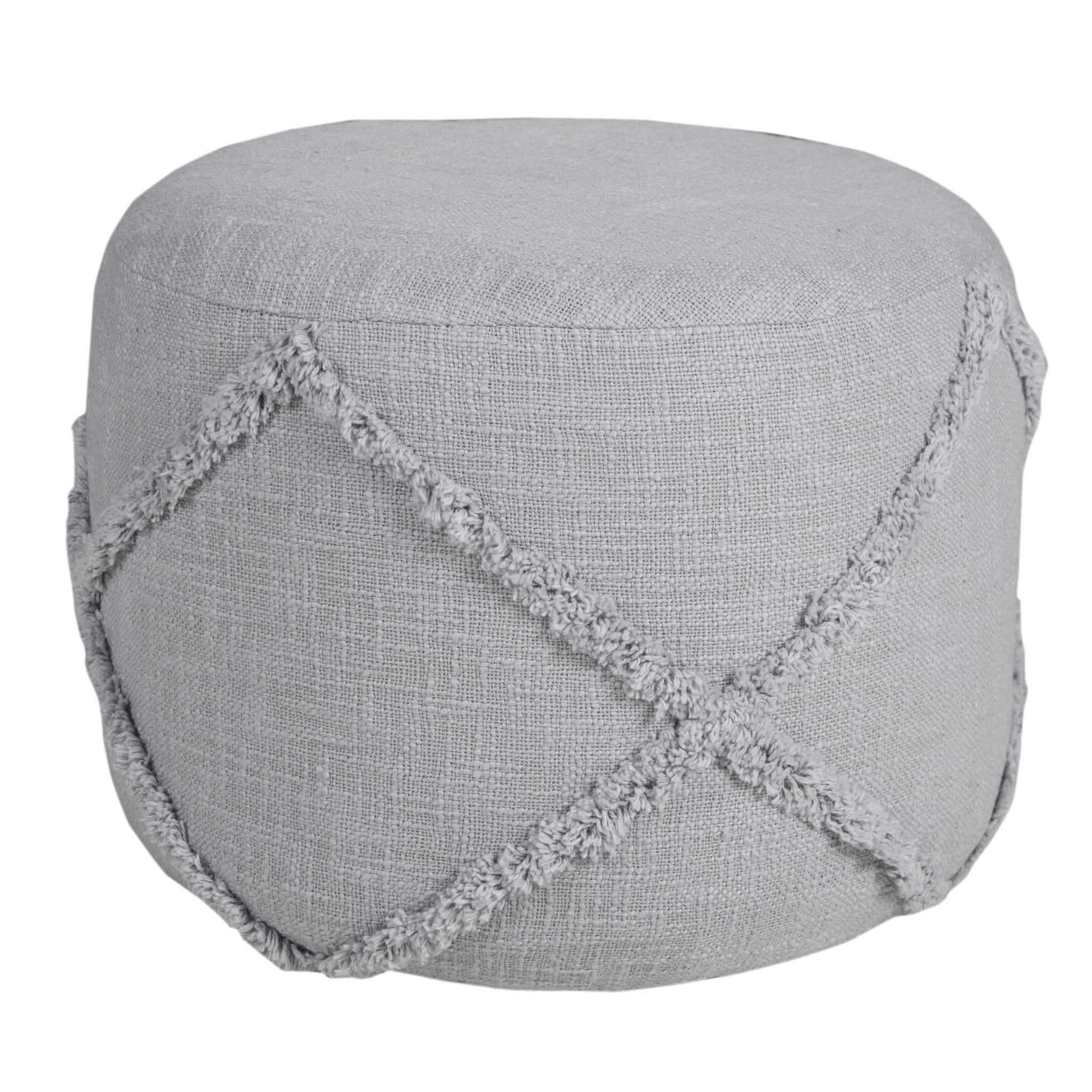 18" Gray Cotton Cylinder Geometric Pouf Ottoman