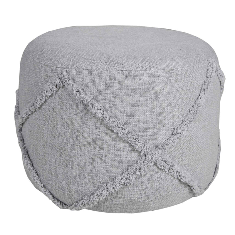 18" Gray Cotton Cylinder Geometric Pouf Ottoman