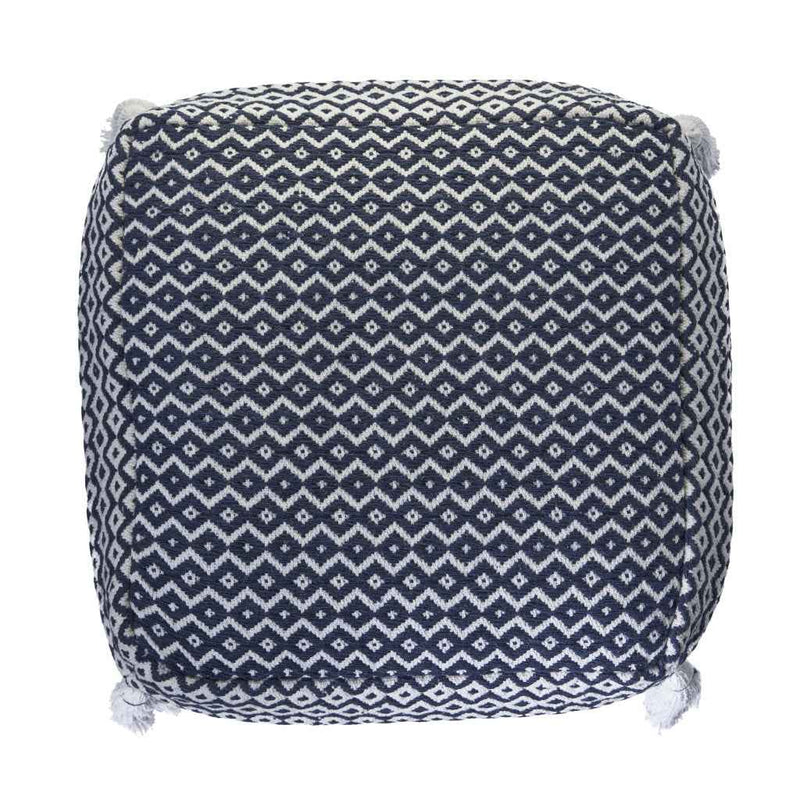 18" Blue Cotton Geometric Pouf Ottoman