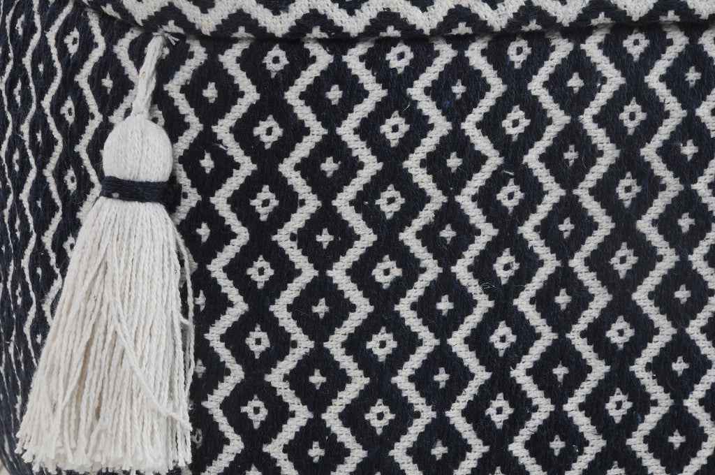 18" Blue Cotton Geometric Pouf Ottoman