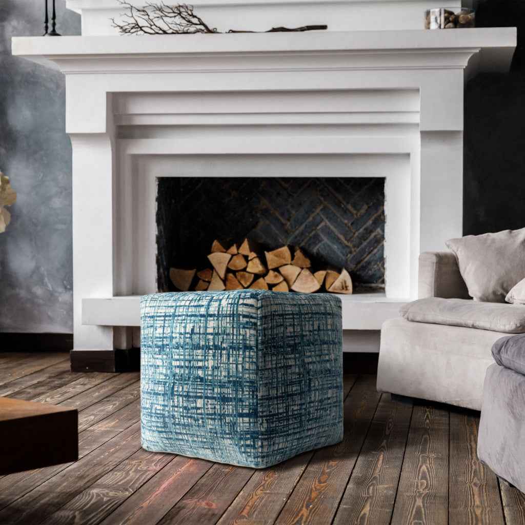 18" Blue Abstract Pouf Ottoman