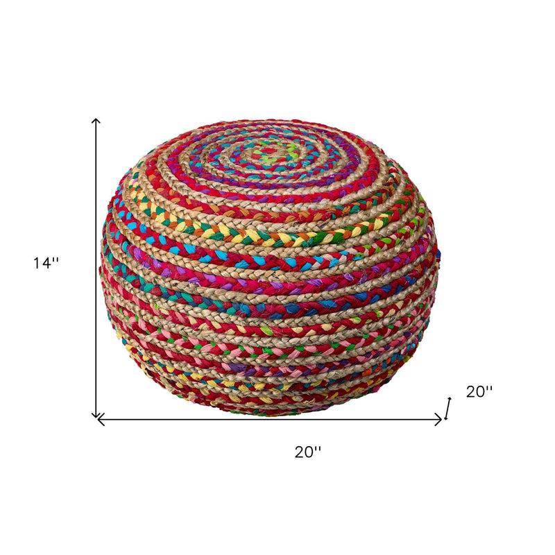 20" Rainbow Cotton Blend Round Striped Pouf Ottoman