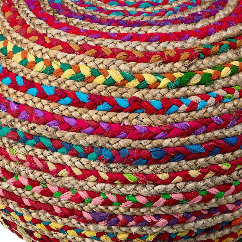 20" Rainbow Cotton Blend Round Striped Pouf Ottoman
