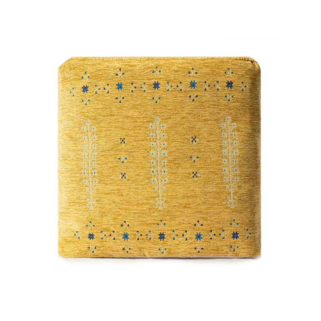 18" Yellow Abstract Pouf Ottoman