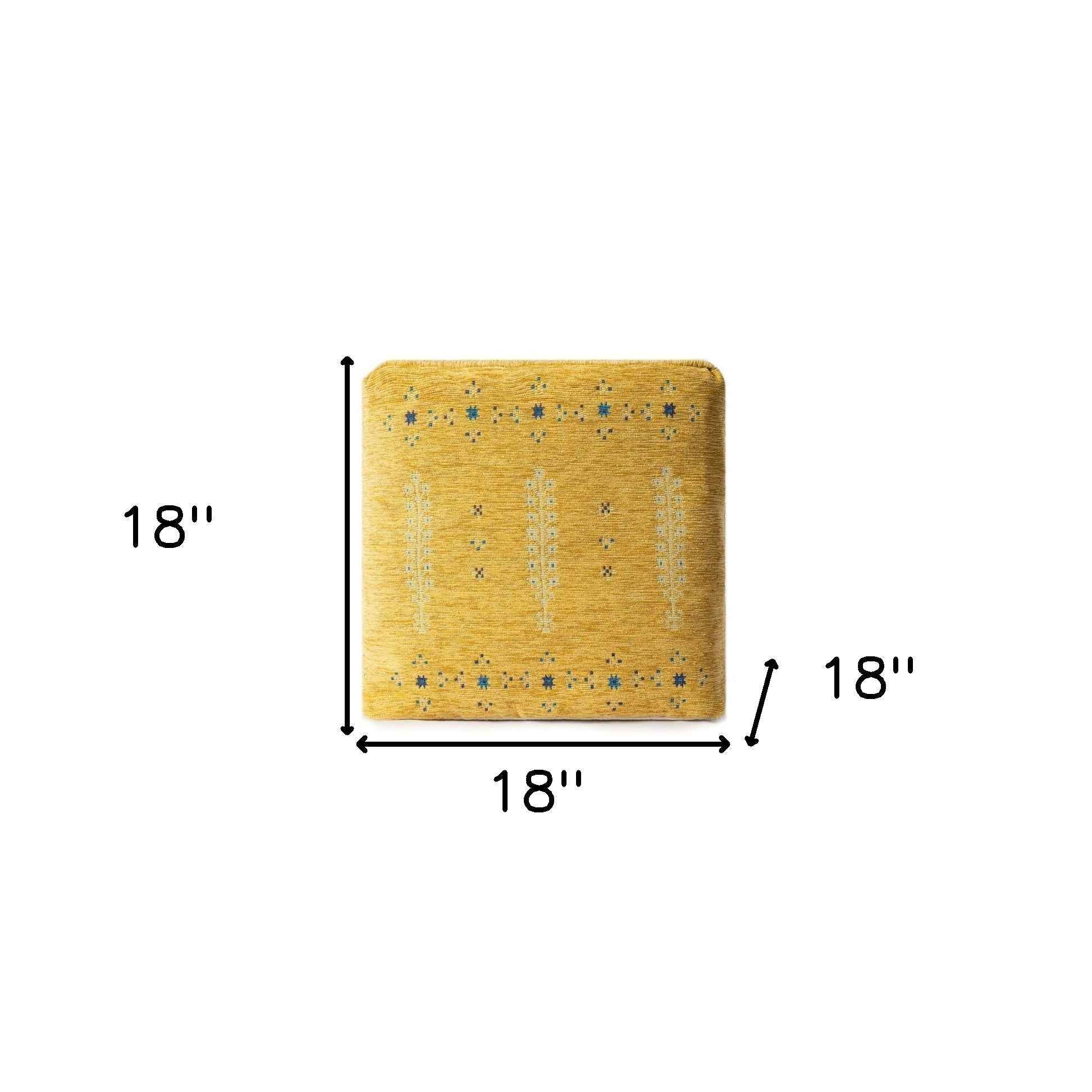 18" Yellow Abstract Pouf Ottoman