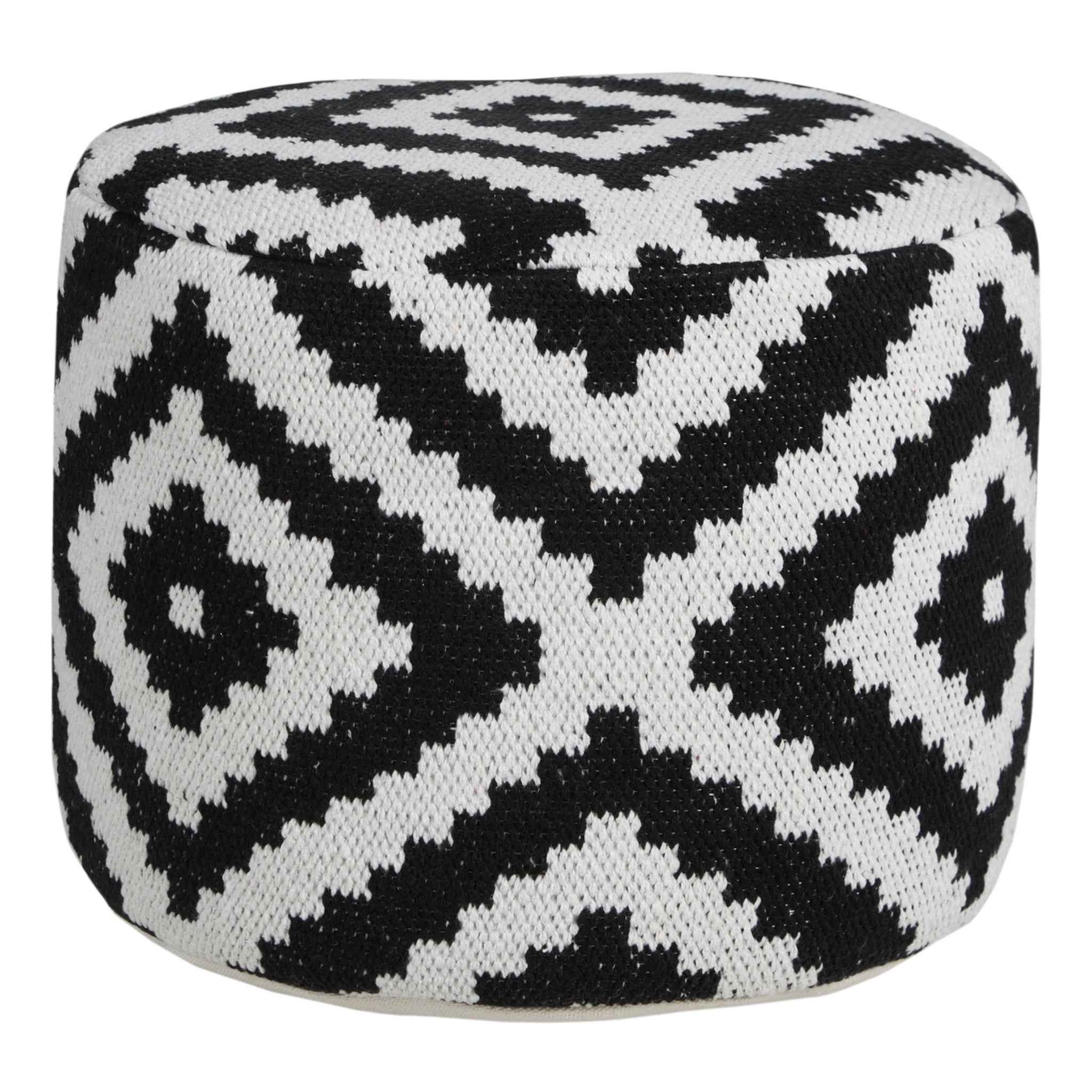 18" Black Cylinder Geometric Pouf Ottoman
