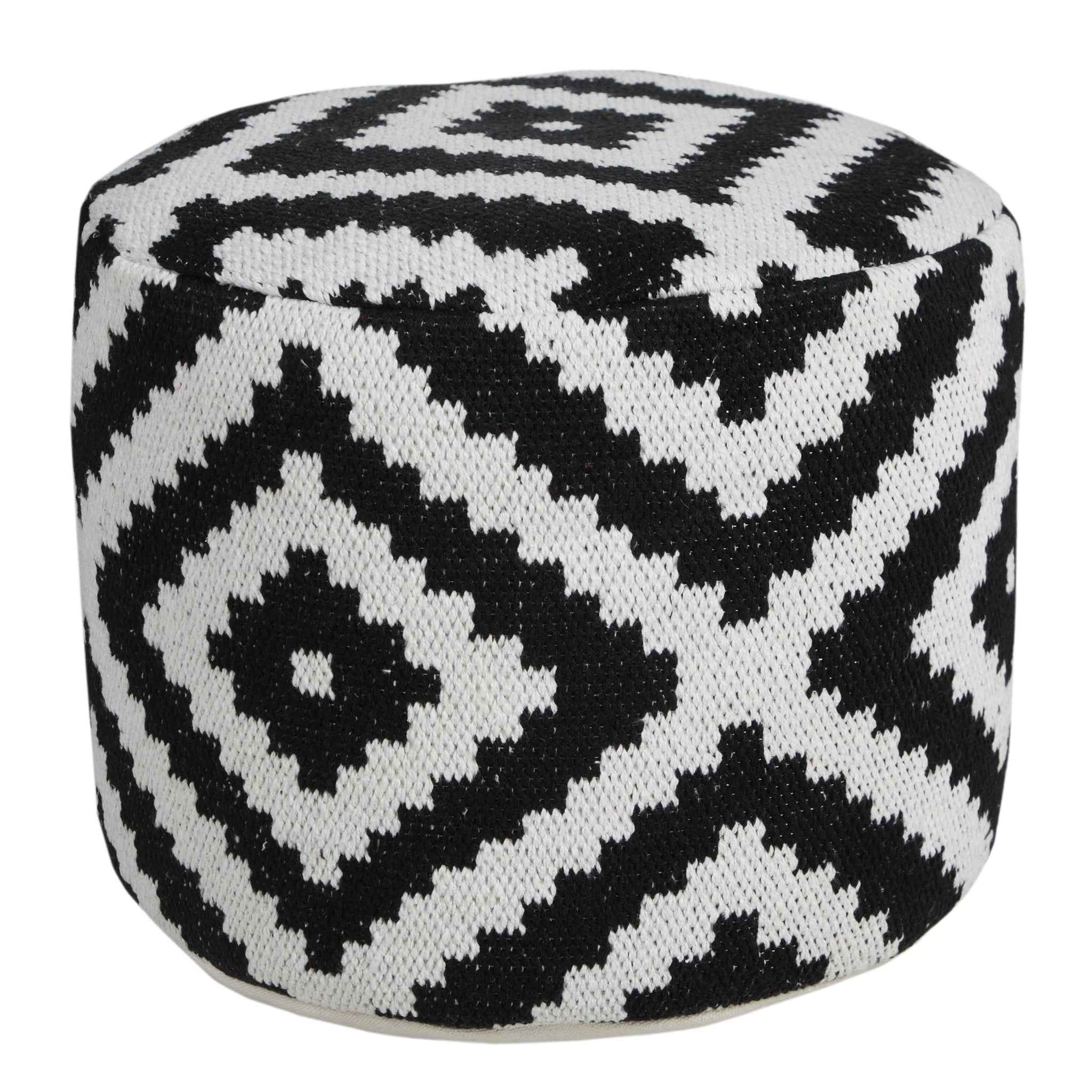 18" Black Cylinder Geometric Pouf Ottoman