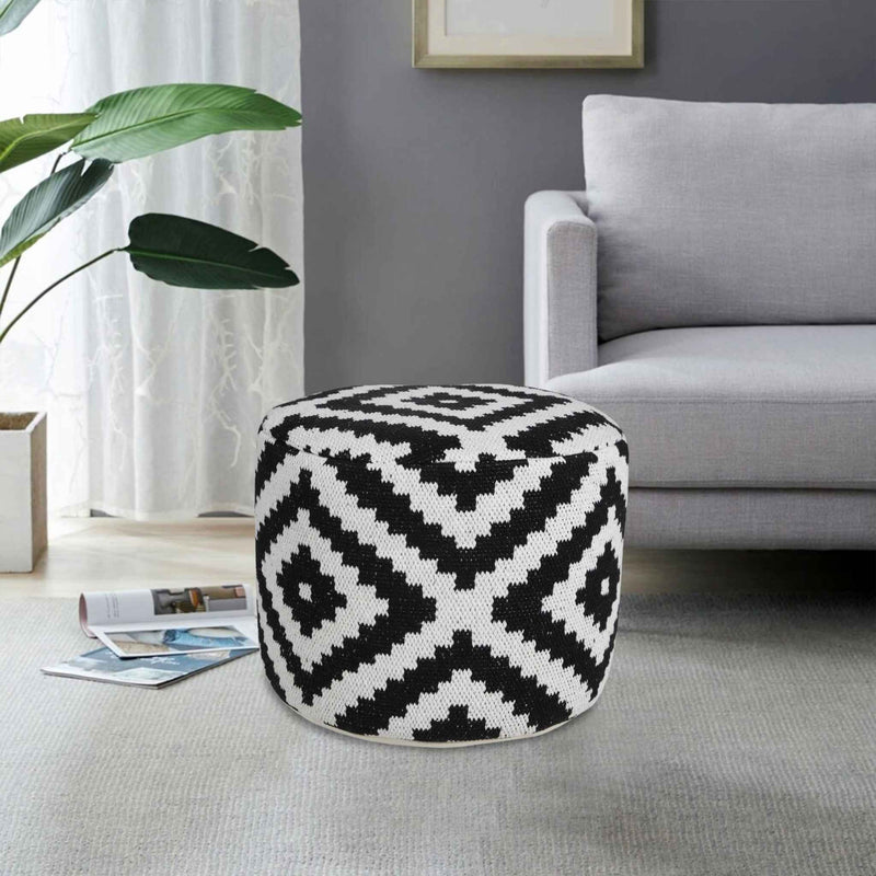18" Black Cylinder Geometric Pouf Ottoman