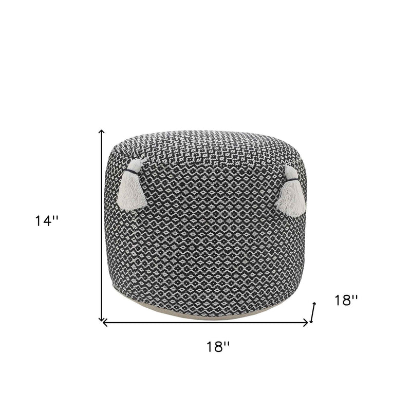 18" Black Cotton Cylinder Geometric Pouf Ottoman