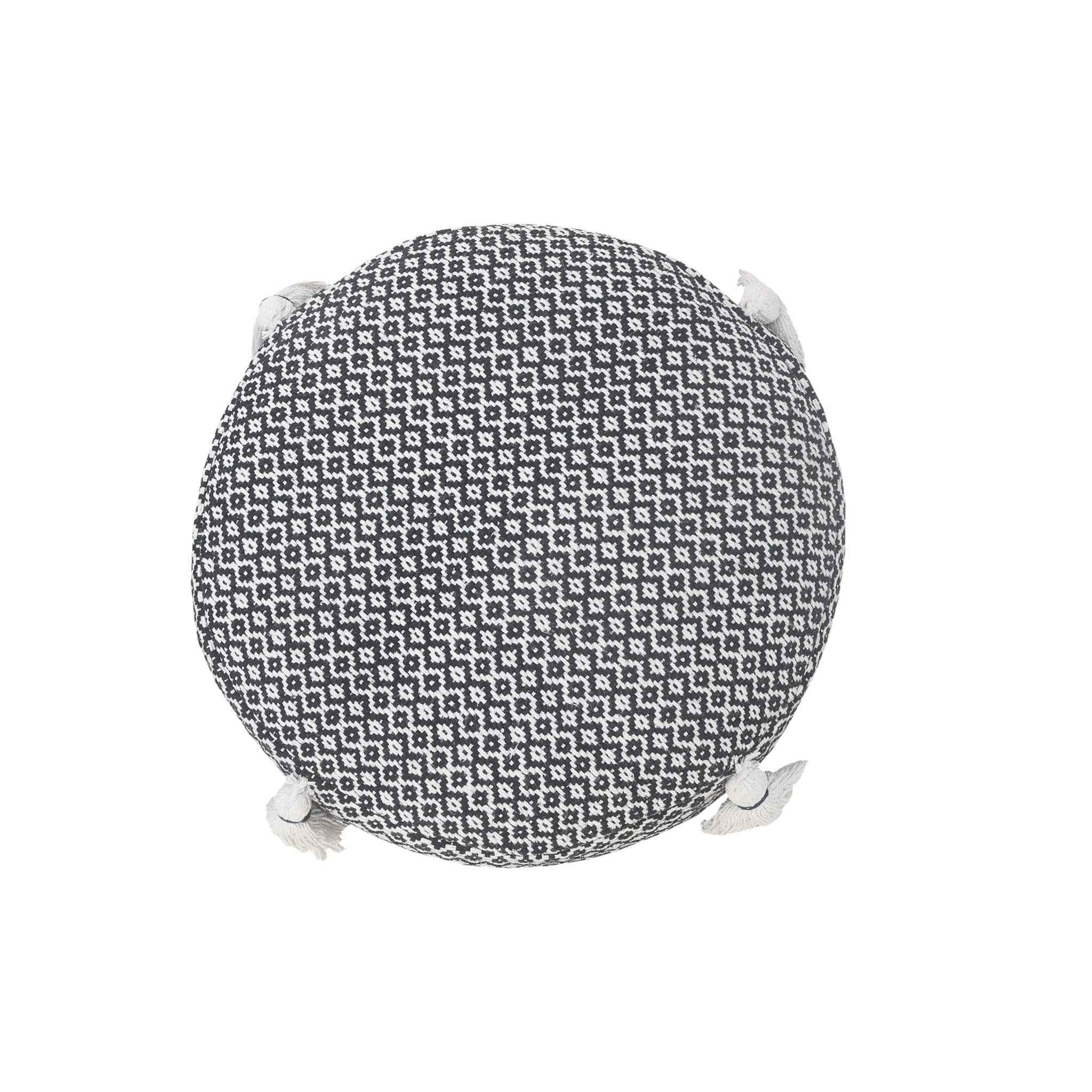 18" Black Cotton Cylinder Geometric Pouf Ottoman