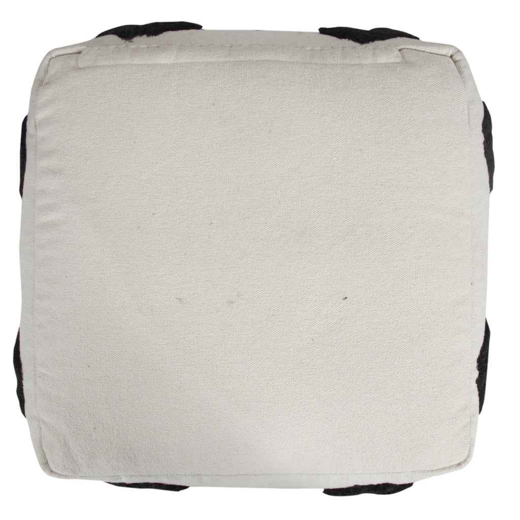 18" White Cotton Geometric Pouf Ottoman