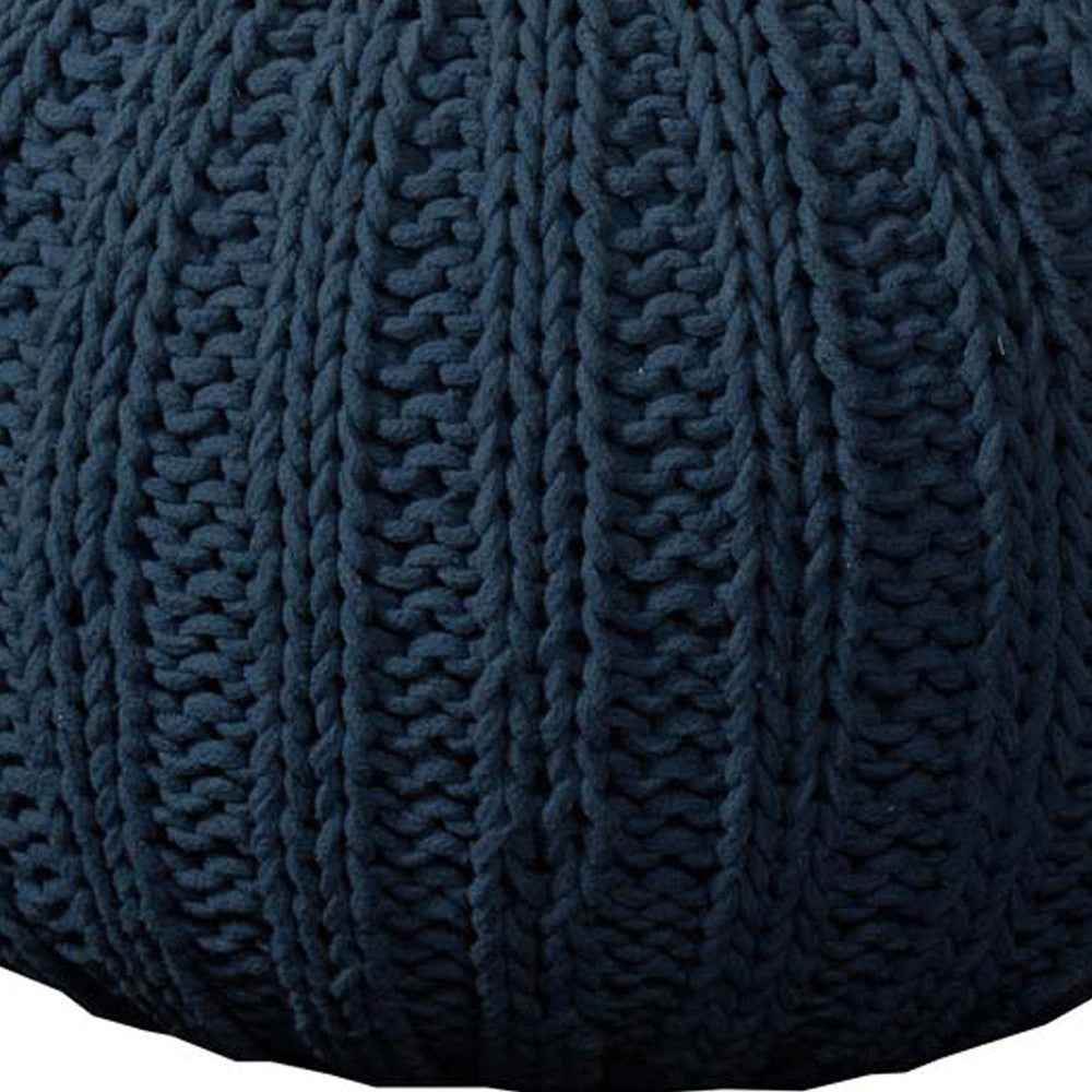 20" Blue Cotton Round Pouf Ottoman