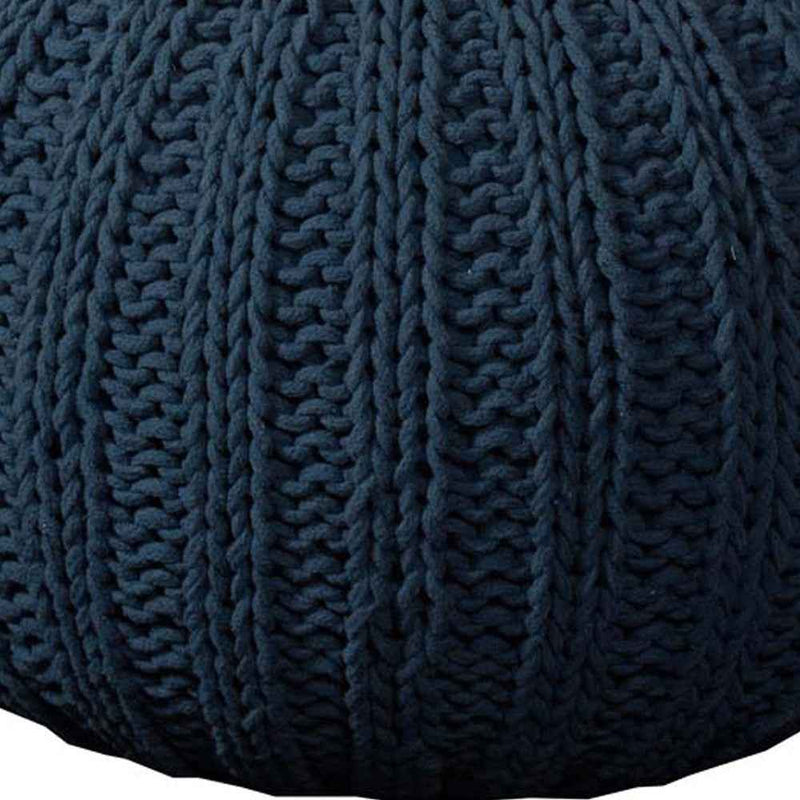 20" Blue Cotton Round Pouf Ottoman