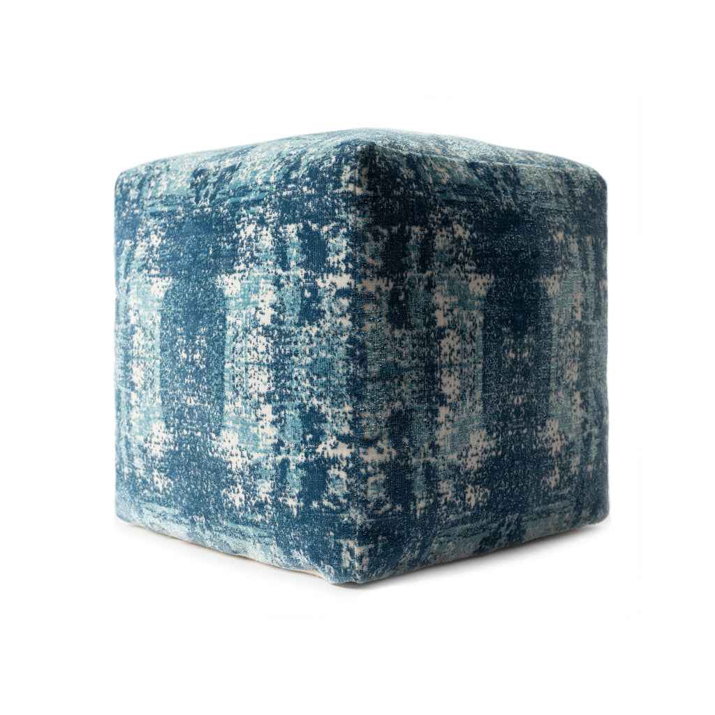 18" Blue Abstract Pouf Ottoman