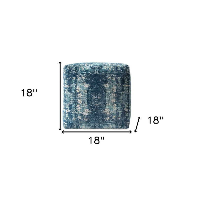 18" Blue Abstract Pouf Ottoman