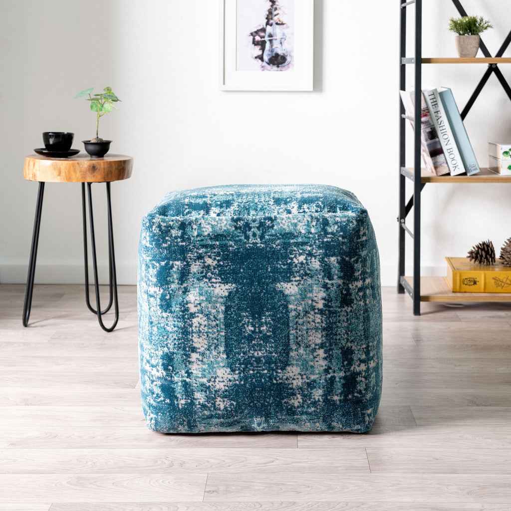 18" Blue Abstract Pouf Ottoman