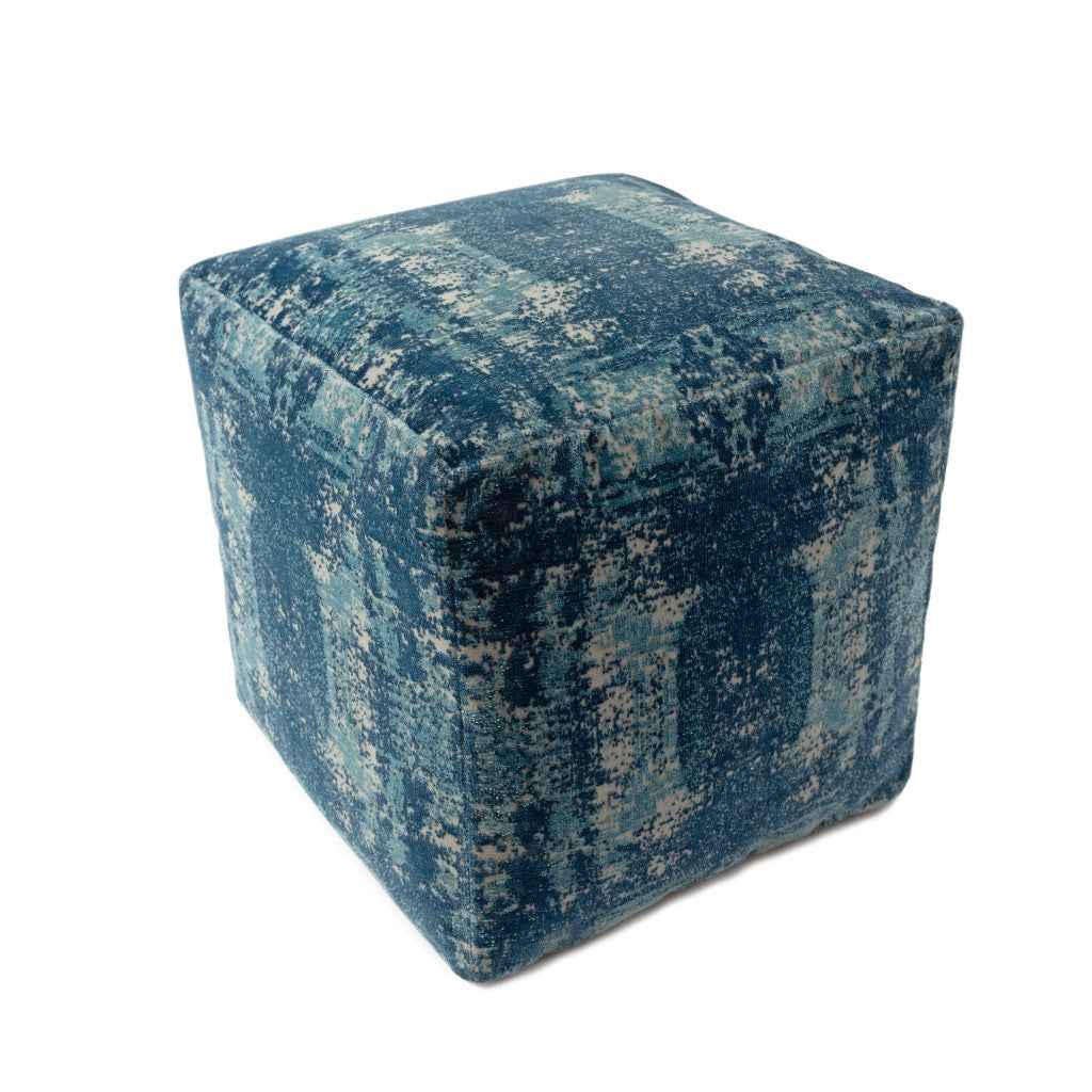 18" Blue Abstract Pouf Ottoman