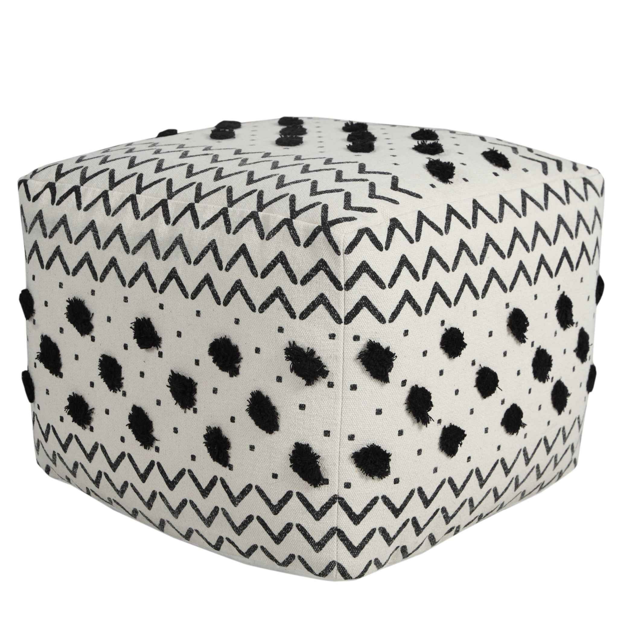 18" White Cotton Chevron Pouf Ottoman