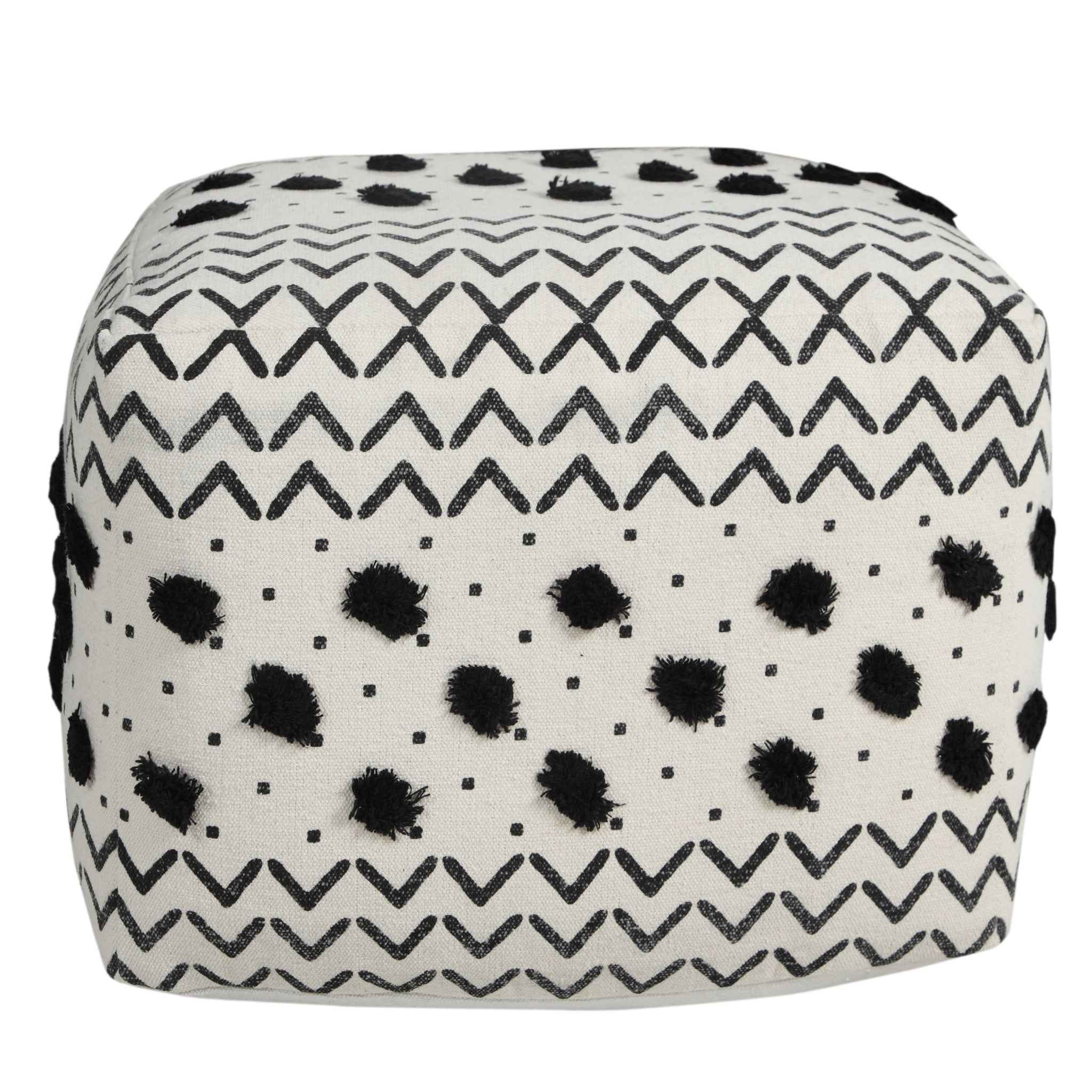 18" White Cotton Chevron Pouf Ottoman