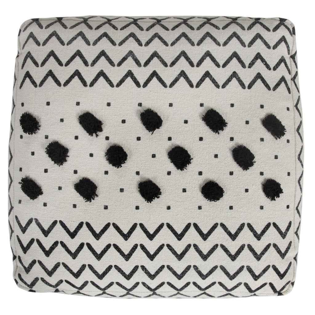 18" White Cotton Chevron Pouf Ottoman