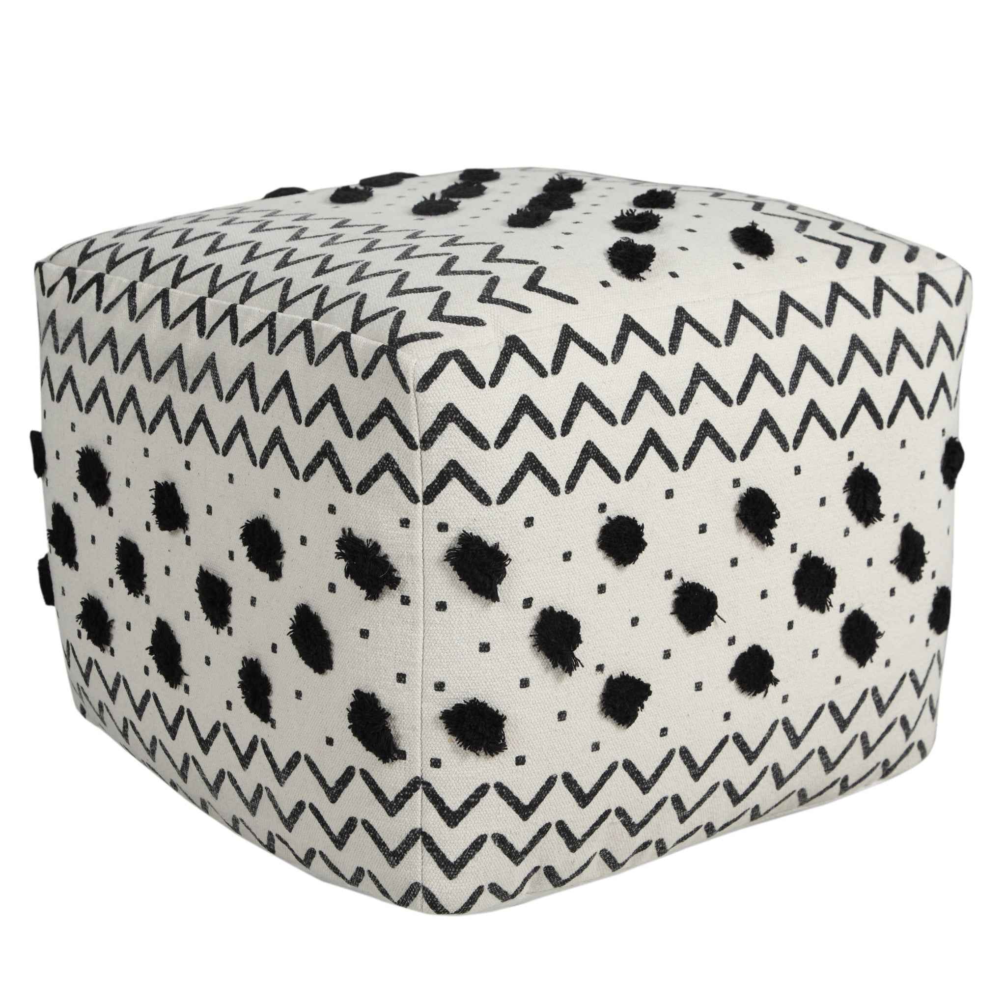 18" White Cotton Chevron Pouf Ottoman