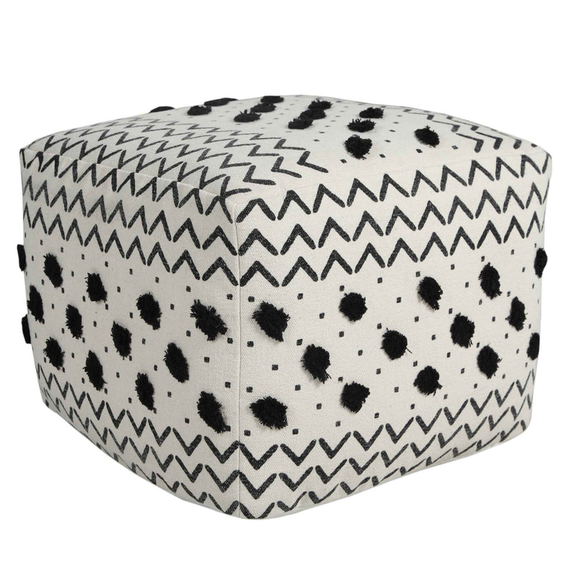 18" White Cotton Chevron Pouf Ottoman